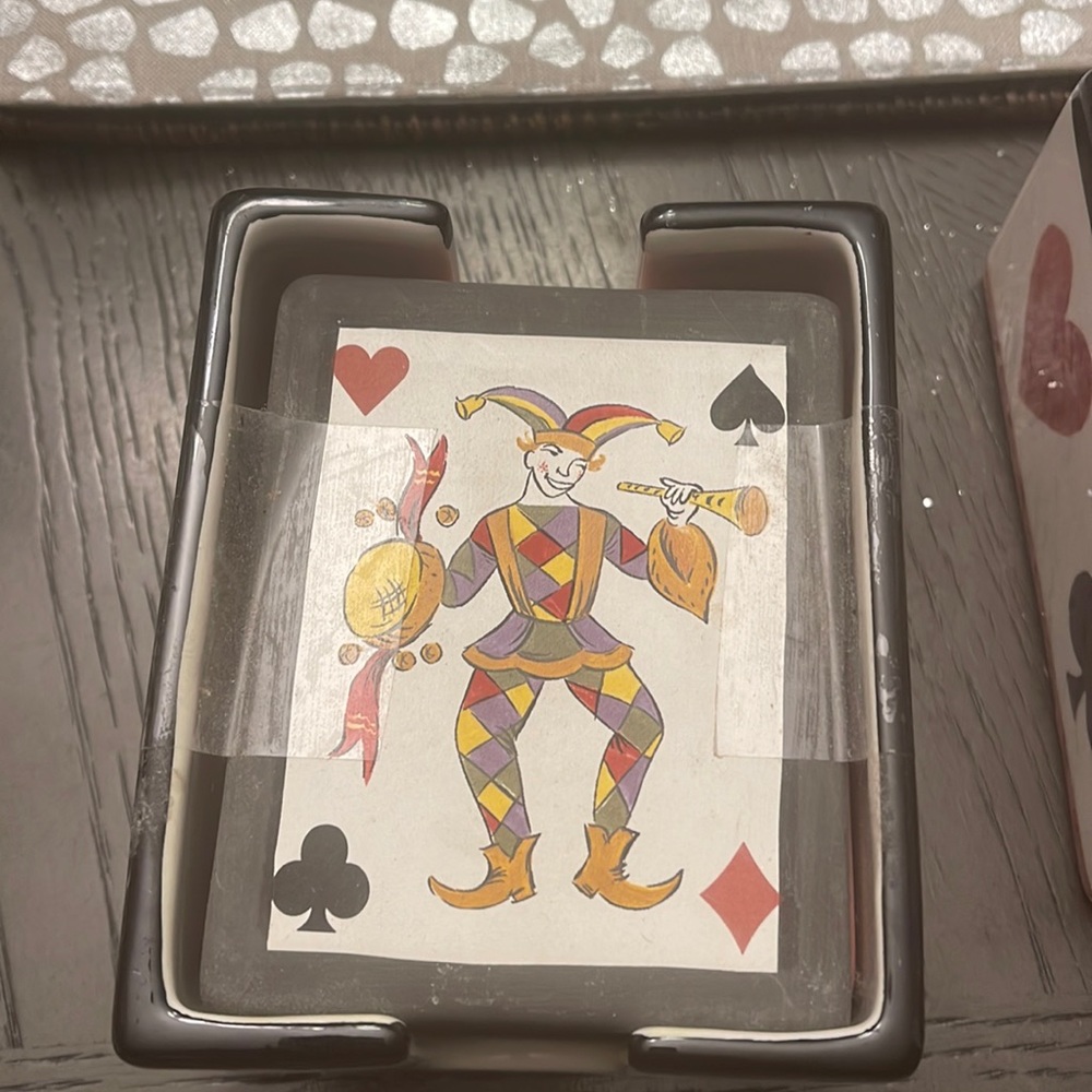 Ceramic card design coasters set of two